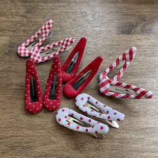 一对装~红色系。布艺水滴发夹棉麻材质 碎发夹子侧边发夹发卡。