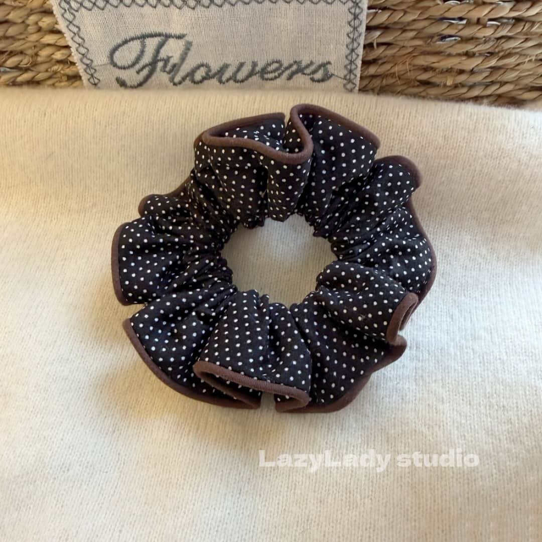 清！原22 复古波点大肠发圈 咖色锁边精致实用发绳 弹力马尾发饰