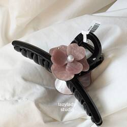 精致高级感藕粉色山茶花鲨鱼夹 后脑勺盘发夹子发抓发饰抓夹女