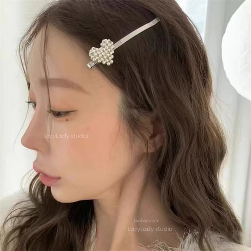 韩国欧尼同款 复古珠子爱心发夹小众设计侧边刘海夹 设计感洋气