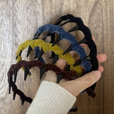 复古丝绒波浪倒插梳发箍秋冬高颅顶头箍洗脸发饰发卡女