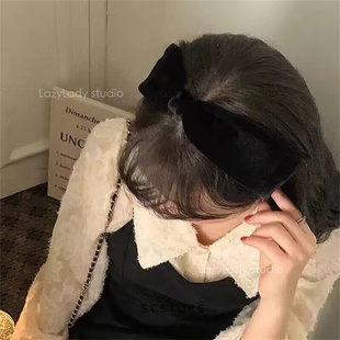细腻丝绒黑色大号蝴蝶结发箍 秋冬氛围感百搭气质俏皮头箍发卡女