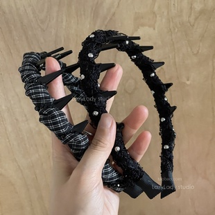 正反两带 增高颅顶蓬松发量齿梳发箍 编织串珠气质黑色头箍女