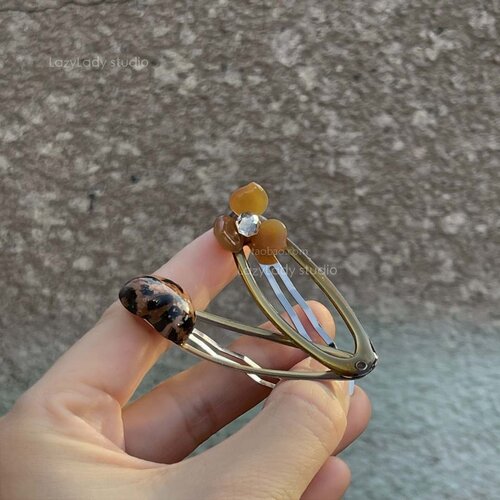 梦幻花朵醋酸发夹 一对装 芥末黄不撞款小众边夹侧边碎发夹子