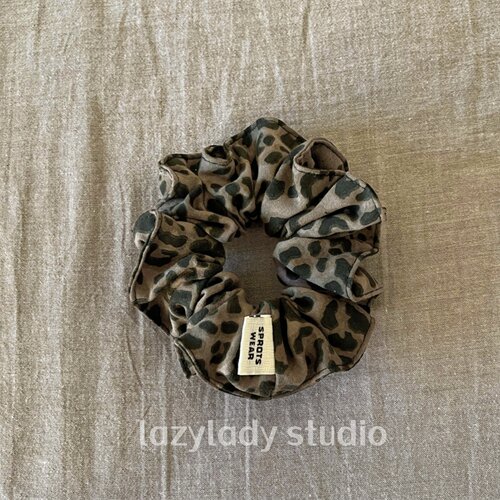 复古经典豹纹棉麻褶皱头花 丸子头高马尾慵懒随性发圈发绳发饰女