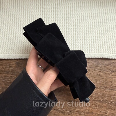 露思同款 麂皮绒黑色香蕉夹 秋冬品质蝴蝶结竖夹盘发夹子马尾夹