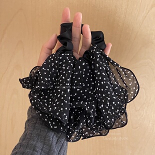 轻盈飘逸超仙荷叶边波点发圈 裙摆式浪漫百搭发圈头花马尾发饰女