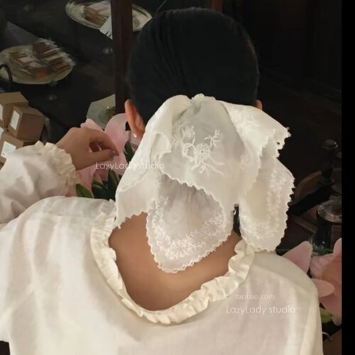 正面看的到 低马尾单圈方巾头花 刺绣放巾肠圈 精致小众镂空发圈
