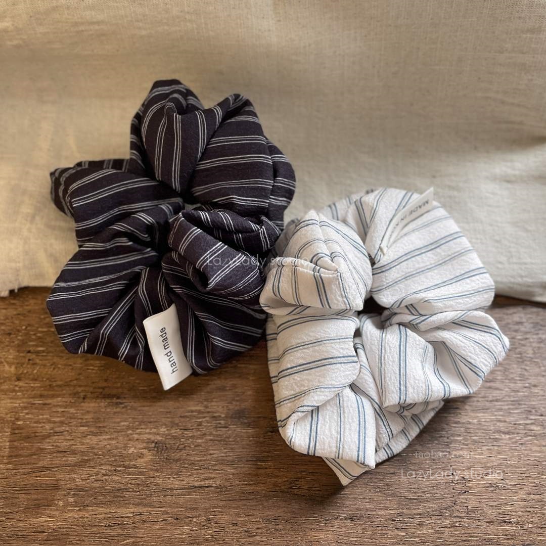 不起皱！条纹休闲松弛感发圈 慵懒风日韩随意大肠圈头绳头花女