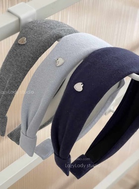 温柔且气质！针织宽边银色爱心头箍 时髦精发捆外出洋气博主发箍