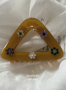 精致高货 中号三角抓夹 闪钻彩色小花blingbling闪耀鲨鱼夹发抓女