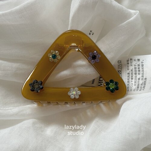 精致高货 中号三角抓夹 闪钻彩色小花blingbling闪耀鲨鱼夹发抓女