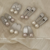 一对装 合金珍珠ins风边夹银色甜酷辣妹风鸭嘴夹侧边夹子小号发卡