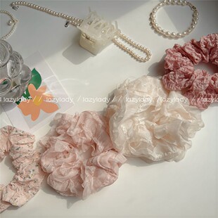 温柔粉色系大肠圈 荷叶边超仙肥肠圈藕色丸子头发绳马尾头绳女