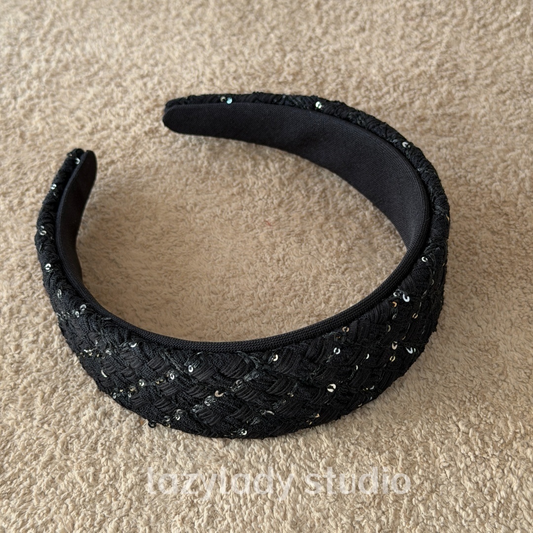 品质hen好 日韩高级感宽边发箍 黑色亮片编织压发发卡头箍头窟女