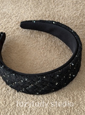 品质hen好 日韩高级感宽边发箍 黑色亮片编织压发发卡头箍头窟女