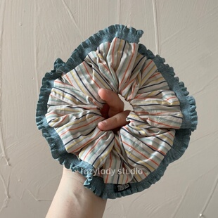 清！原26 条纹撞色头花 复古有调调的独特小众发圈肠圈发饰