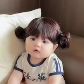 宝宝假发女成品双丸子头自然可爱短发儿童拍照道具仿真发全头套式