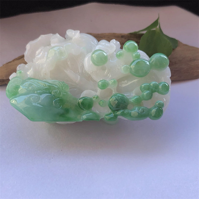 翡翠白菜手把件正品天然缅甸A货水润阳绿玉百财吊坠小摆件配证书