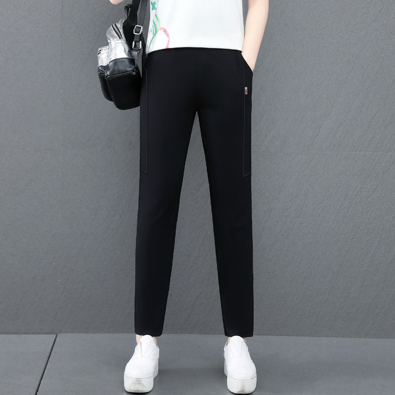 女士夏季薄款松紧腰九分裤2026新款大码直筒透气休闲运动百搭单裤