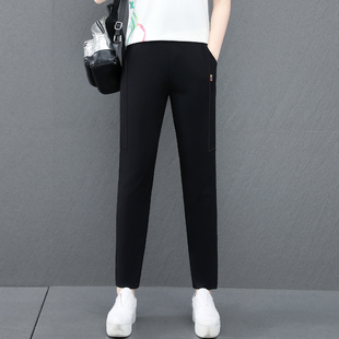 女士夏季薄款松紧腰九分裤2026新款大码直筒透气休闲运动百搭单裤