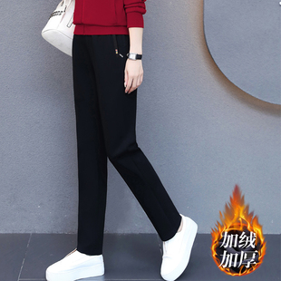 减龄加厚外穿松紧休闲运动长裤 2025秋冬女士加绒拉链口袋单裤 时尚