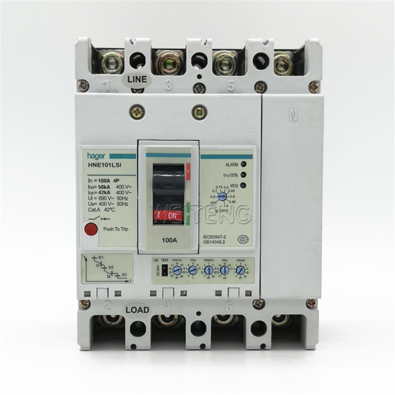 HAGER海格 HNE101 LSI 4P 空气开关100A 短延时HBC三相四线断路器