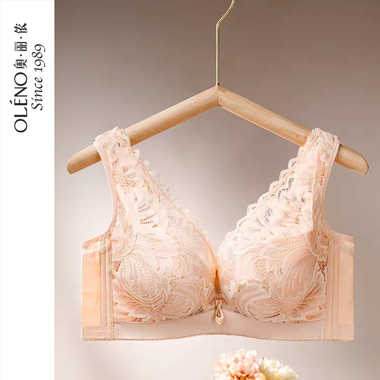 奥丽侬大胸显小全罩杯薄款蕾丝性感胸罩大码聚拢收副乳显瘦内衣女