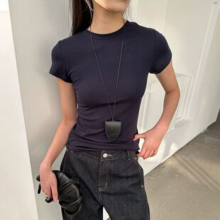 圆领短袖 ELSISSI春夏百搭气质休闲基础款 极简羊毛T恤上衣女EK8270