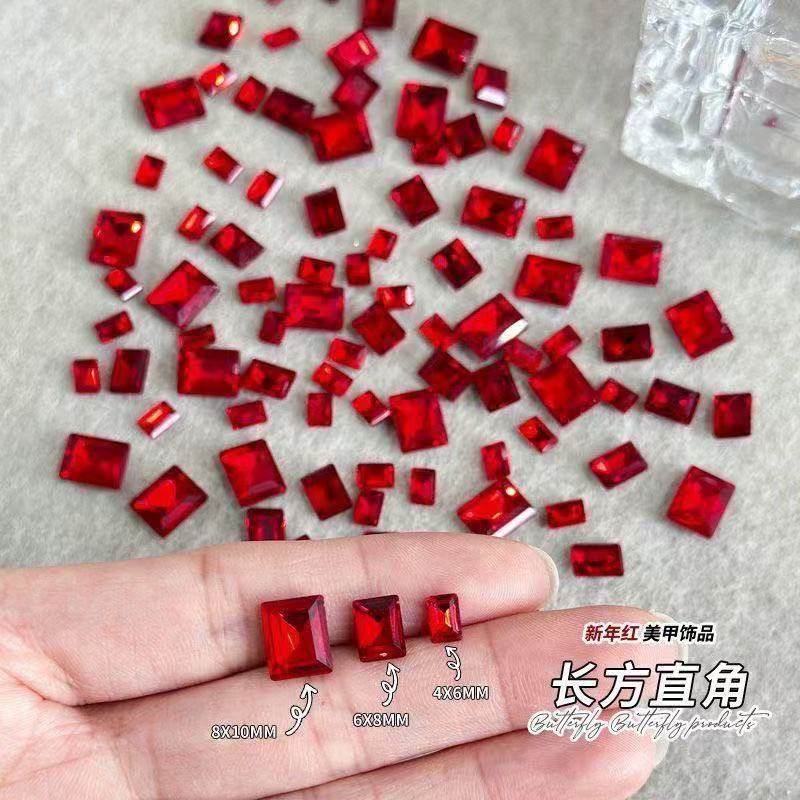 超闪中国红尖底方糖美甲钻DIY水晶玻璃直角长方钻饰大红色新年款,彩妆/香水/美妆工具,指甲装饰,淘宝优惠券,粉丝福利购,淘宝优惠卷