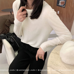 忝然绵羊毛莱赛尔天丝上衣 柔软百搭秋冬内搭T恤圆领正肩打底衫