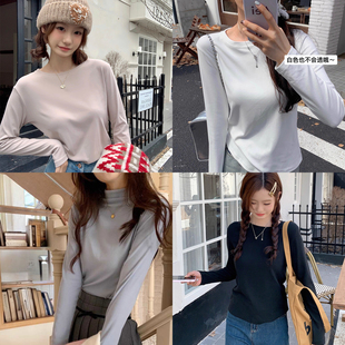 舒芙蕾打底衫 奶霜baby双面绒糯叽叽圆领磨毛T恤半高领打底长袖