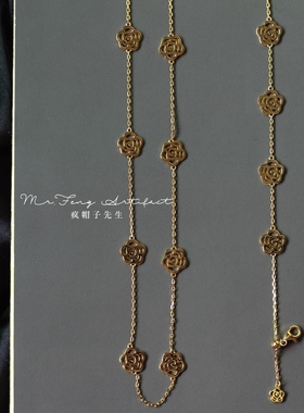 轻珠宝S925银镀金激光雕版镂空百搭抽拉项链毛衣链精致小香风