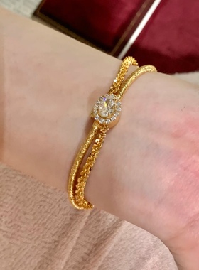 轻珠宝/S925银镀k金·金丝双链缠绕意大利蛇骨雪花手链