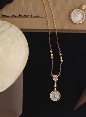 S925银镀金 蜜蜂古币系列 蜂回路转回首狮蜜蜂古币项链