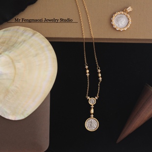 S925银镀金 蜜蜂古币系列 蜂回路转回首狮蜜蜂古币项链