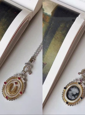 S925纯银白贝玛瑙卡梅奥温莎公主双面戴项链复古宫廷风轻奢毛衣链