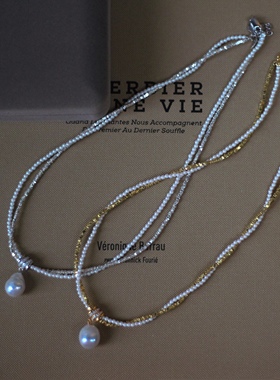 S925银碎银双层缠绕天然巴洛克水滴珍珠吊坠项链