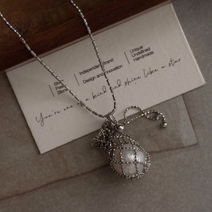 「捕梦网｜网兜项链」天然水晶珍珠钱袋子超重工编制s925银项链