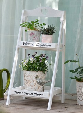 小花架田园阶梯阳台多层实木客厅花架子植物架二层多肉架置物架