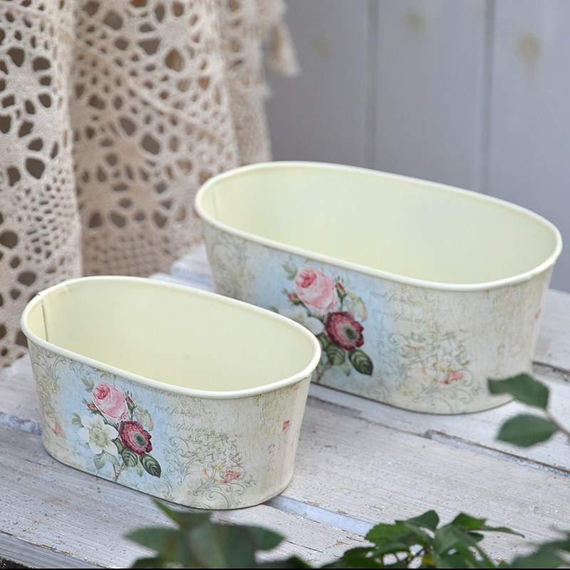 旧爱欧式铁艺椭圆形田园铁花盆