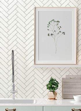 加厚仿瓷砖墙贴防水防油墙纸奶油厨房改造翻新斜砖奶油风自粘壁纸