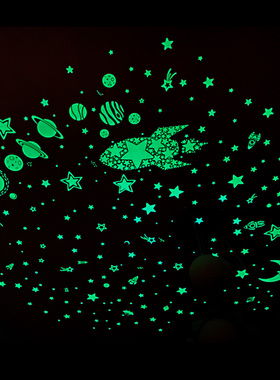 夜光火箭星星墙贴天花板发光荧光贴画男孩子卧室墙面装饰宇宙贴纸