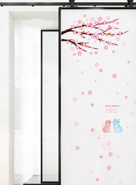 创意樱花墙贴客厅双面玻璃贴纸窗花防水瓷砖贴装饰贴画猫咪可移除
