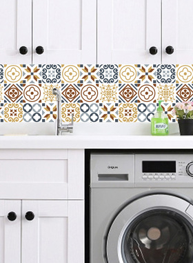 北欧花砖瓷砖贴纸自粘装饰厨房浴室卫生间洗手台墙面防水腰线贴画