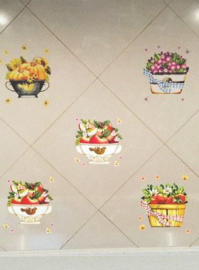 厨房贴画韩国创意墙贴防水瓷砖贴冰箱门贴纸水果墙面装饰自粘补洞