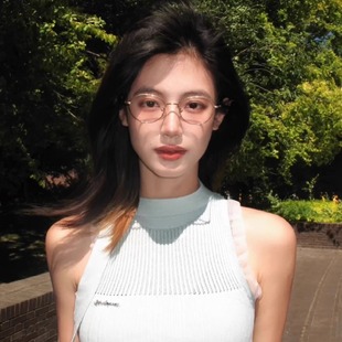 404 时髦斯文羽钛眼镜椭圆框显脸小配度数超轻镜架女 店复古韩版