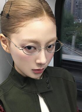 复古金属椭圆斯文近视眼镜架记忆钛合金超轻配度数眼镜框中性14g