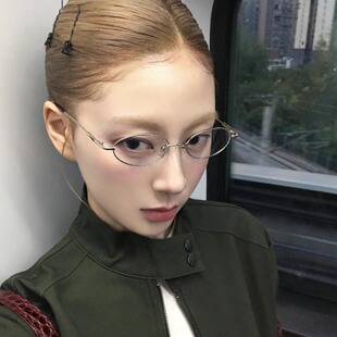 复古金属椭圆斯文近视眼镜架记忆钛合金超轻配度数眼镜框中性14g