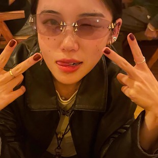 404 店复古五角星无边长方形灰色冷感墨镜凹造型时髦防紫外线酷